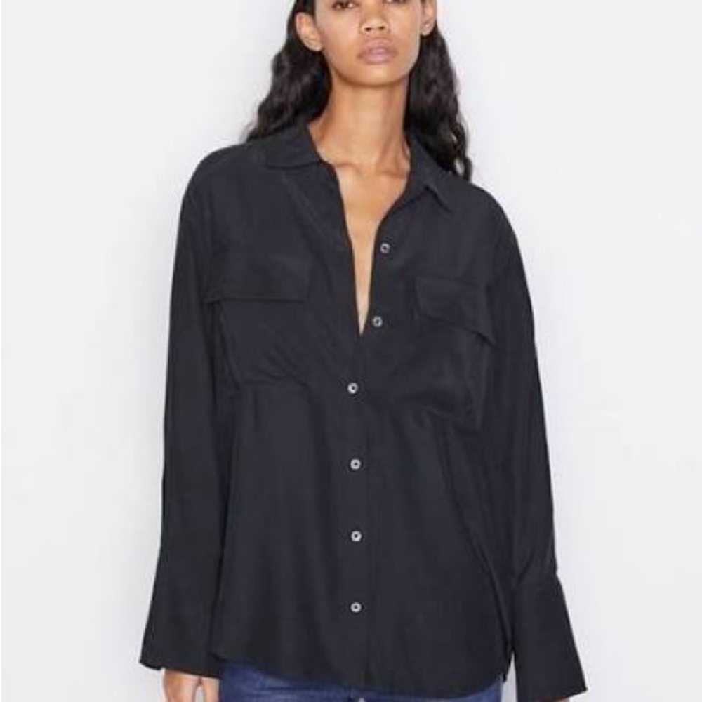 Black Long-Sleeve Button-Up Women's Shirt